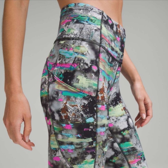 NEW Lululemon Fast Free High Rise Crop Leggings Paint Drift Multi 8 Pockets - Picture 4 of 14